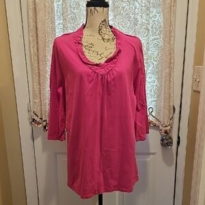 Women's Pink Ruffle Neck Top